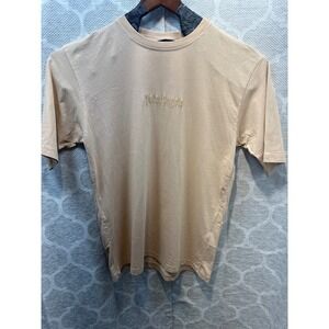 Palm Angels T-Shirt Mens Beige Embroidered Logo Short‎ Sleeve Tee Top